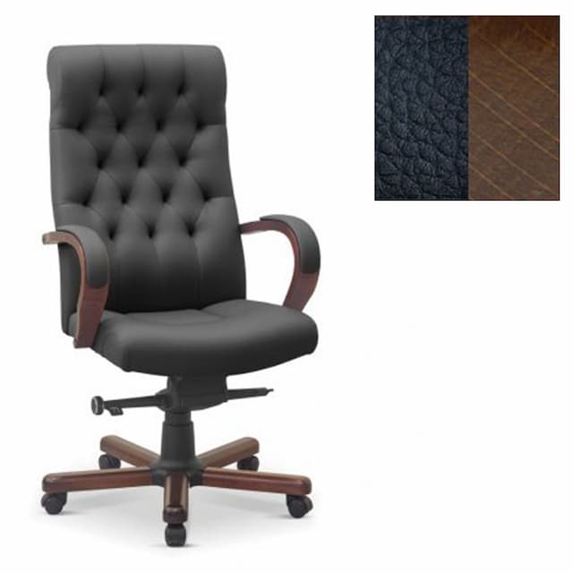 Кресло руководителя Юнитекс Status натуральная кожа с компаньоном черная/дерево-орех