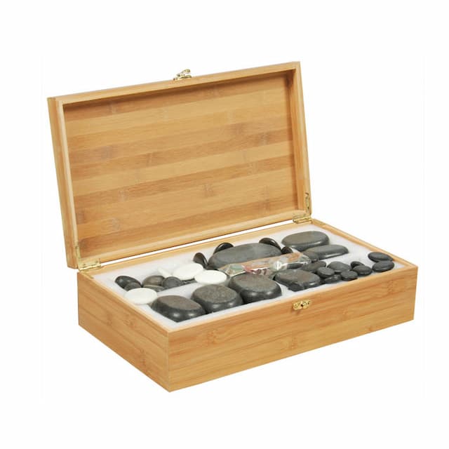 Набор массажных камней Med-Mos из базальта в коробке из бамбука (60 шт.) НК-3Б